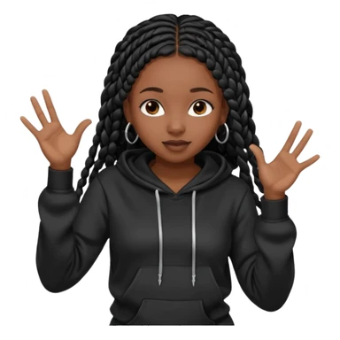 African American girl dark skin with long black box braids wearing plain black hoodie with hands dancing sticker