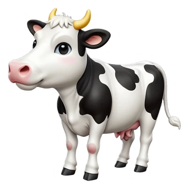 cinematic-[cow]-realistic-full-body-standing-emoji,-tail-flicking-lazily,-head-tilted-dramatically,-sleek-[black and white]-fur,-simplified-yet-realistic-focused-features,-highly-detailed,-glowing-with-an-almost-sarcastic-glow sticker
