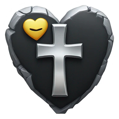 a black tombstone in silver RIP and a silver heart sticker