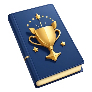 A navy blue productivity book with gold details, chart with upward trend aura, radiating productivity, strategy, and success in motion- sticker