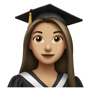 Brunette girl with long voluminous dark brown hair  dark brown eyes with blonde highlights balayage and graduation hat sticker