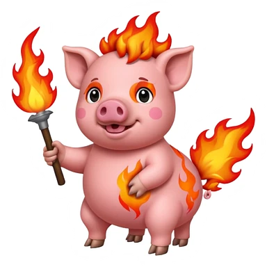pig holding fire sticker
