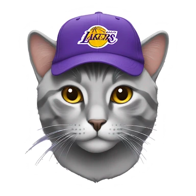 Grey Cat wearing a lakers hat sticker