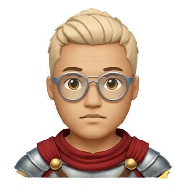 Xeko, wearing gladiator cloth, big round glassed sticker