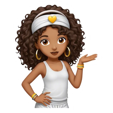 Dancing brown girl with long darn brown curly hair with headband hip hop sticker