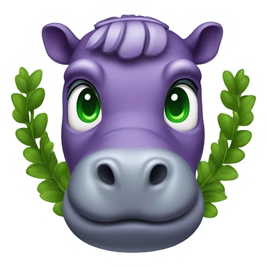 Waist-length purple hippopotamus with green eyes and a laurel wreath on its head sticker