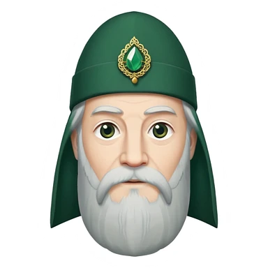 albus dumbledore with very long beard with dark green turkish fez cap and decorative motifs without gem sticker
