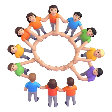 humans standing in a circle, holding hands, unity, simplified sticker