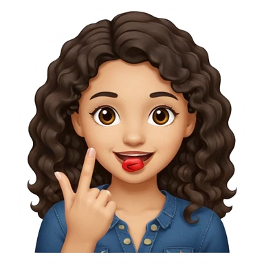 a light skin girl w black slight brown really tall wavy hair biting one fingering and smiling (in a flirty way) with big brown pretty eyes , make sure shes biting the finger, and the hair is wavy not curly sticker
