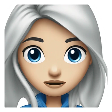 woman long black hair blue eyes, look angry, street girl sticker