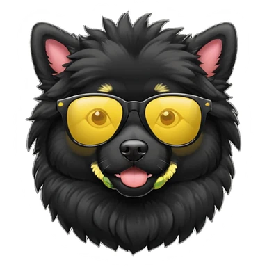 black fluffy dog with yellow sunglasses sticker
