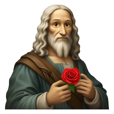 leonardo da Vinci holding a red rose in his hands sticker
