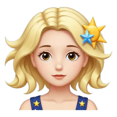 An Emoji of girl, who can be described by three words: sun, moo, star sticker