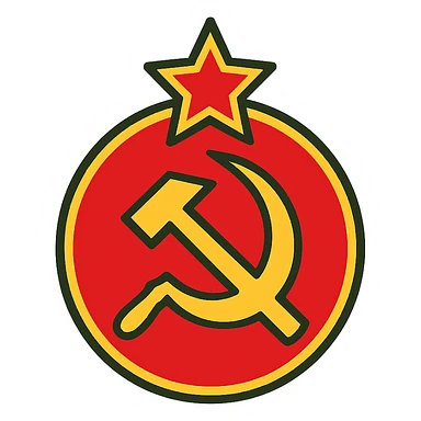 Soviet Union sign, hammer and sickle, classic emblem, red star, gold outline, no text sticker