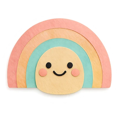 soft pastel rainbow with smooth watercolor texture and happy face, no arms, no legs, full body, kawaii paper craft style sticker