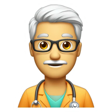 Hombre médico muy delgado, sin bigotes, de pelo blanco escaso, con gafas transparentes con un estetoscopio en el cuello sticker