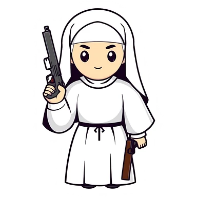 Nun holding a gun sticker