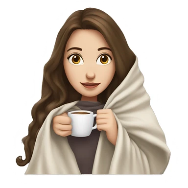 brunette white girl under blanket with coffee cup sticker