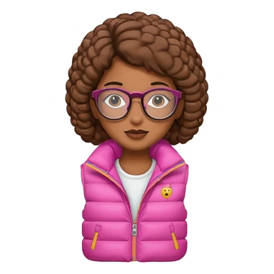 brown skin woman with glasses pink puffer vest sticker