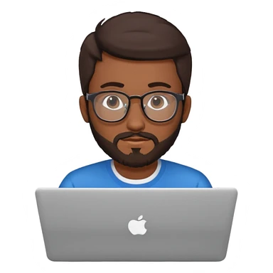 23 year old Azerbaijani man with very dark brown hair and beard with glasses and laptop sticker