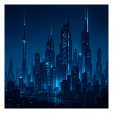 futuristic city skyline at night sticker