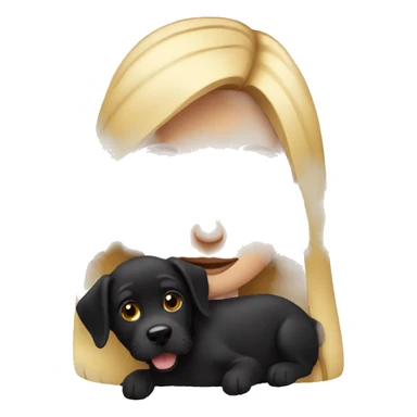 Girl with blonde hair holding a black dog sticker