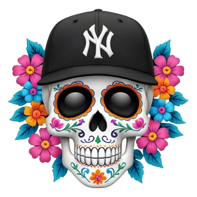 Skull día de muertos wearing a black New York Yankees new era cap  sticker