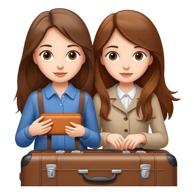 Two beautiful girls with long brown hair packing a suitcase  sticker