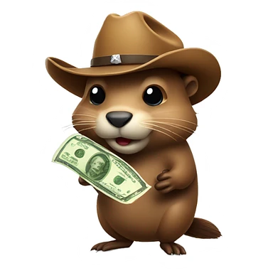 Beaver wearing a cowboy hat with cash in hand sticker
