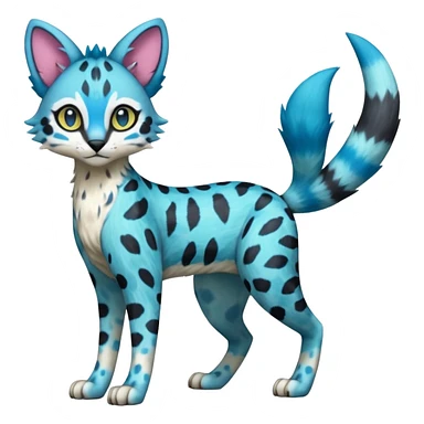 Colorful Meloetta-Sergal-Vernid-Serval-Civet-Genet-Pokémon-Digimon-Fakémon-fusion-hybrid-creature with Cyan stripes and blue leopard-spot-markings  sticker