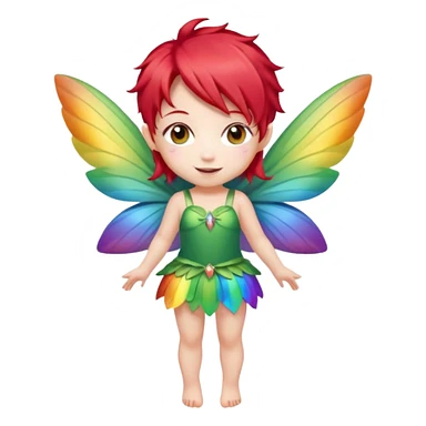 fairy with red hair, rainbow wings, happy, chibi full body sticker