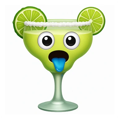 Make the margarita glass apple emoji anthropomorphic by adding a drooling face with big eyes and drool, consistent with the apple emoji style. Keep the style and look similar to apple emojis. sticker
