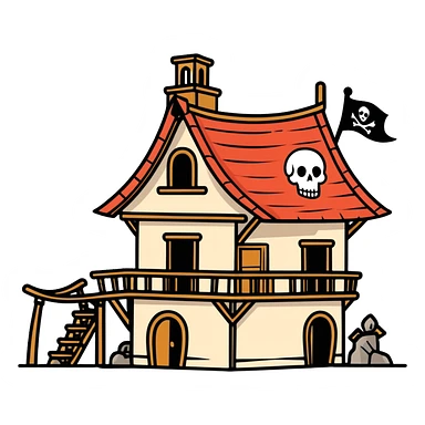 old pirate's house with skull flag sticker