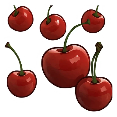 3D style pair of glossy red cherries with green stem sticker
