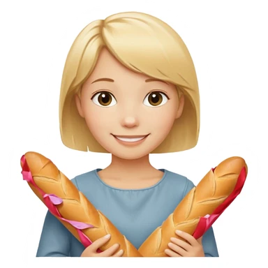 smiling blond short-haired girl with a baguette sticker