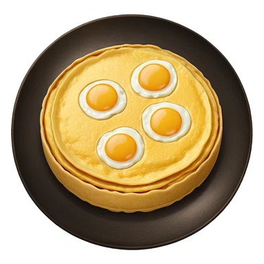 Round spanish potato omelet no plate, plain ok top no toppings nor yolks sticker