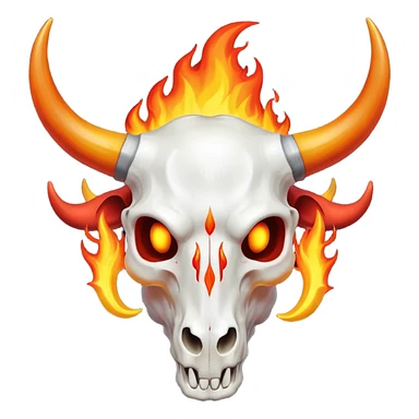 white bull skull with bright red-orange flaming horns sticker