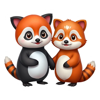 A cartoon  cute one penguin and one red panda  seperste animals not a combination of the animals holding "hands" sticker