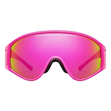 sporty pink shield visor sunglasses with robust thick frame, futuristic athletic design, substantial build, mirrored one-piece lens sticker