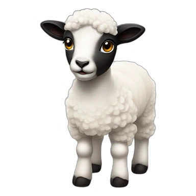 a white face black hair lamb with two feet and two hands sticker