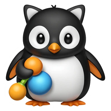 penguin with a cat toy sticker