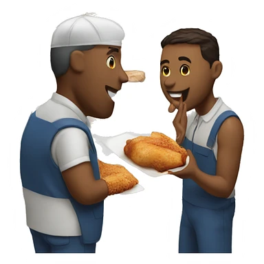 Costco guys eating a chicken bake sticker