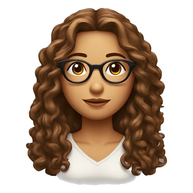 Fille aux cheveux longs brun frisés en bout avec des lunettes et un pendentif jesus sticker