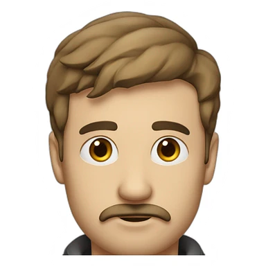 Guy mid 30s oval head, moustache, short beard, big no se, thic eyebrows sticker