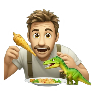crazy man eating perogis on a dinosaur sticker