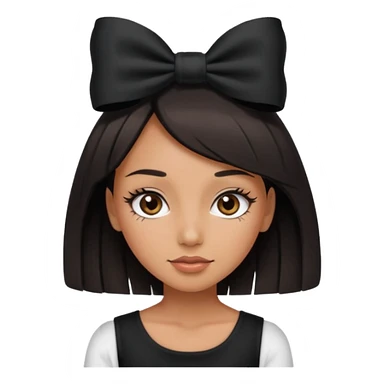 Adult woman with black cute  cut with a black top and a bow on her head with long lashes sticker