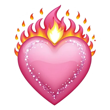 A delicate pink heart engulfed in slow-burning pink flames, flickering with sparkles sticker