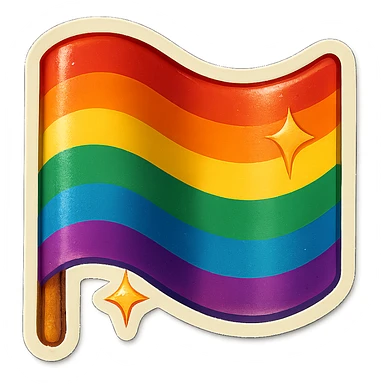 gay pride rainbow flag, waving, with sparkles, retro sticker style sticker