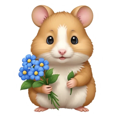 Hamster holding blue flowers sticker