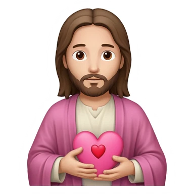 Jesus with a pink bible and a heart sticker